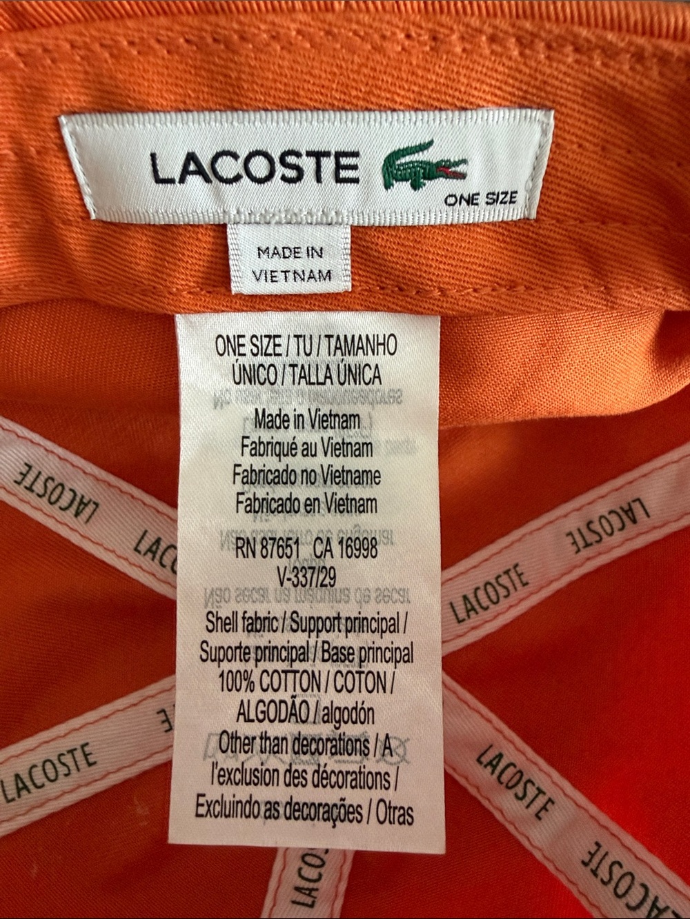 Lacoste Orange Cap with Green Crocodile Patch - Picture 2 of 3